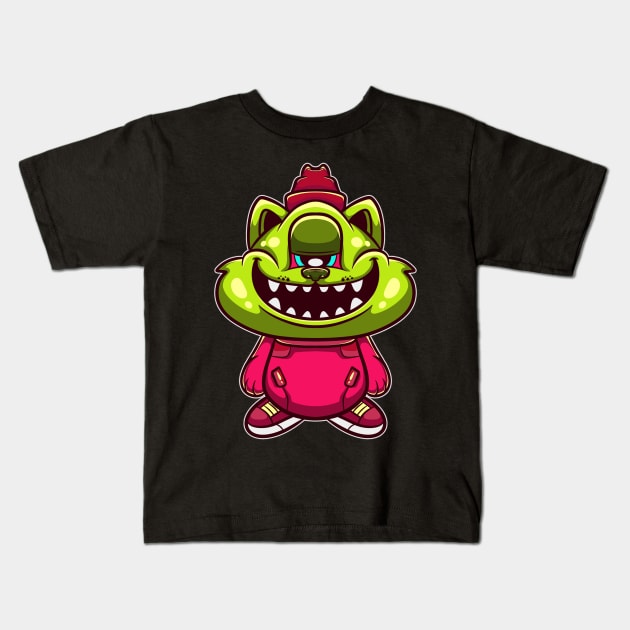alien cat cartoon Kids T-Shirt by Behold Design Supply